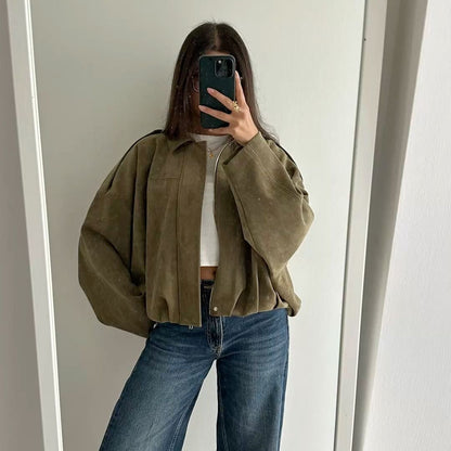Faux Suede Bomber Jacket