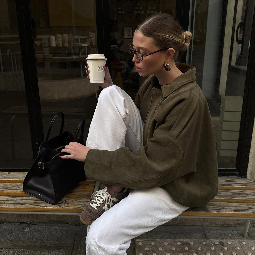 Faux Suede Bomber Jacket