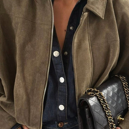 Faux Suede Bomber Jacket