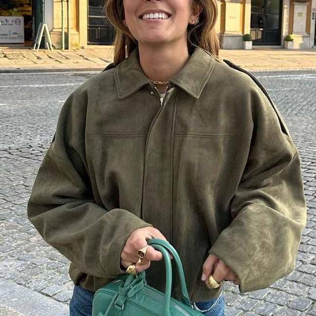 Faux Suede Bomber Jacket