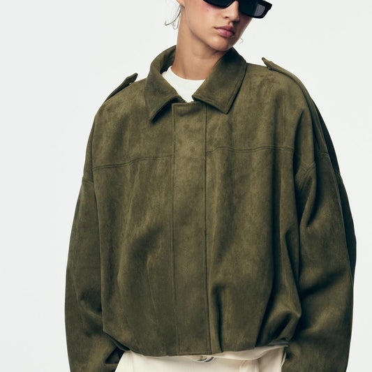 Faux Suede Bomber Jacket